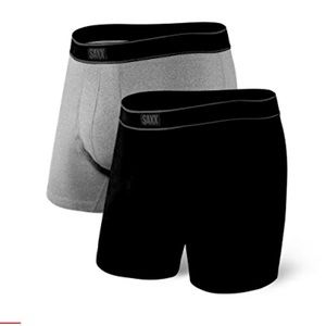 NEW IN BOX ~ SAXX Daytripper 2 pack Men’s Boxer Brief Black/Grey Heather